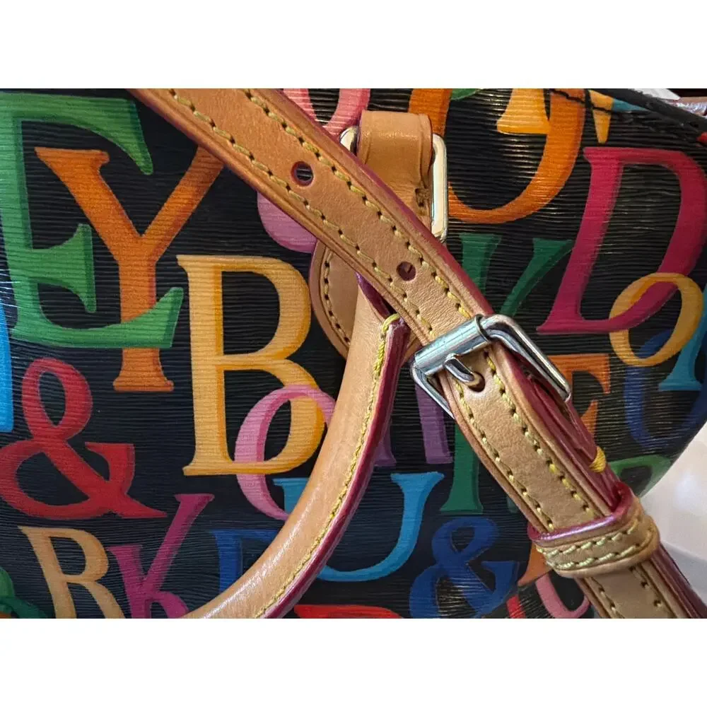 Dooney & Bourke Retro Grafica Monogram Black Rainbow Satchel Handbag Purse Y2K